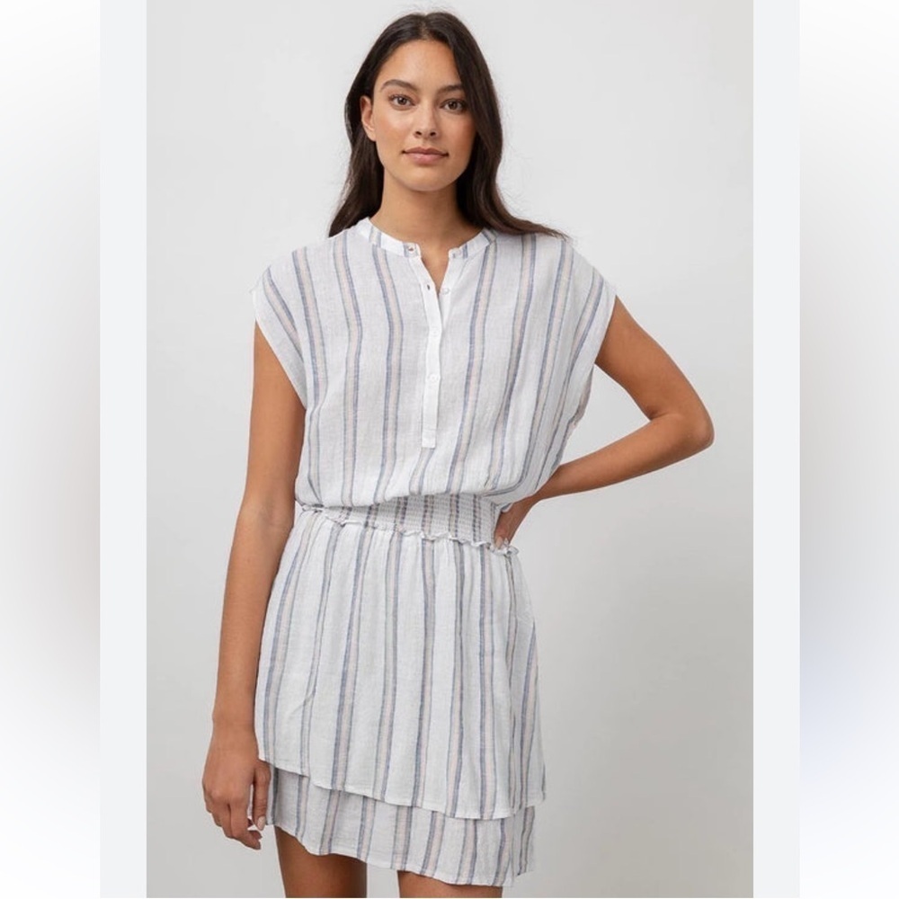 Rails Women's Angelina Cape May Stripe Linen Short White Dress Size XS